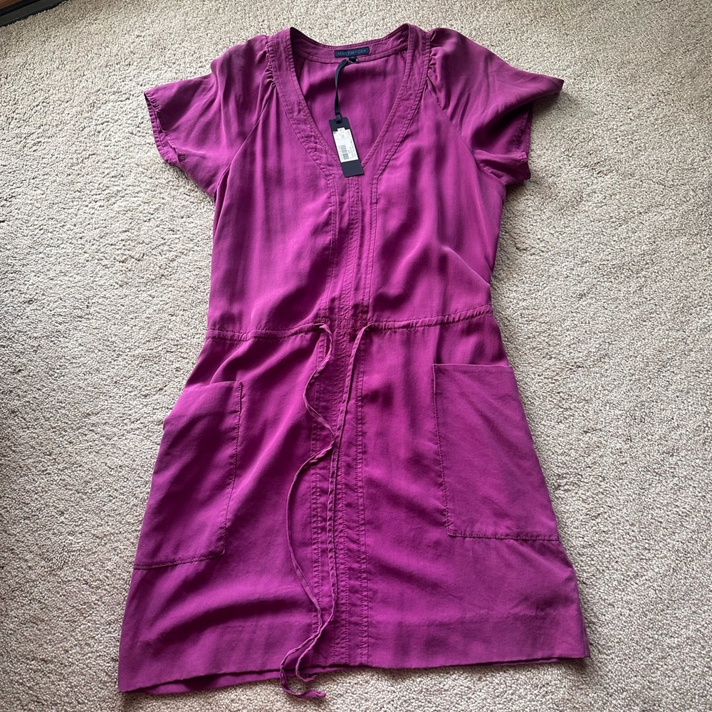 Martin + Osa Womens Purple Drawstring Waist Silk Shift Dress Size 4 NWT